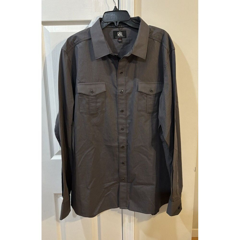 Rock & Republic Men's Sz XXL Long Sleeve Button Down Shirt Gray Pockets